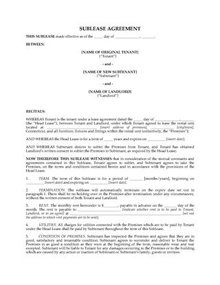 Picture of Connecticut Residential Sublease Agreement