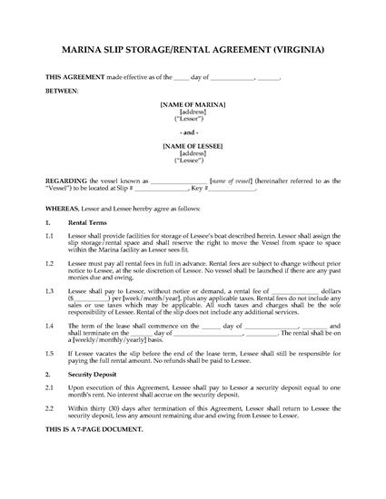 Picture of Virginia Marina Slip Rental Agreement