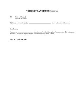 Picture of Alberta Notice of Landlord