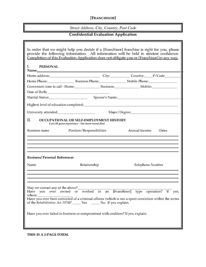 Picture of UK Franchisee Evaluation and Application Form