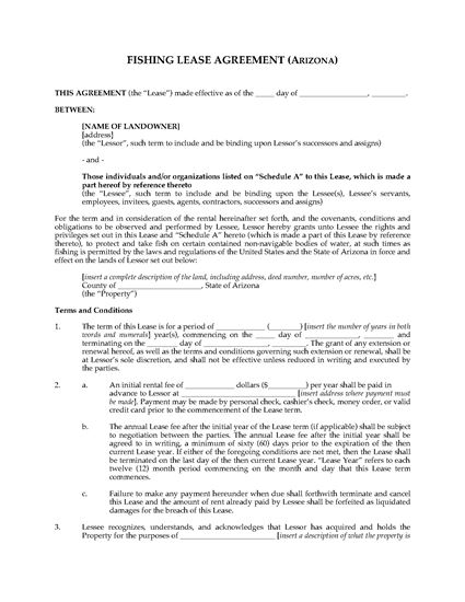 Picture of Arizona Fishing Lease Agreement