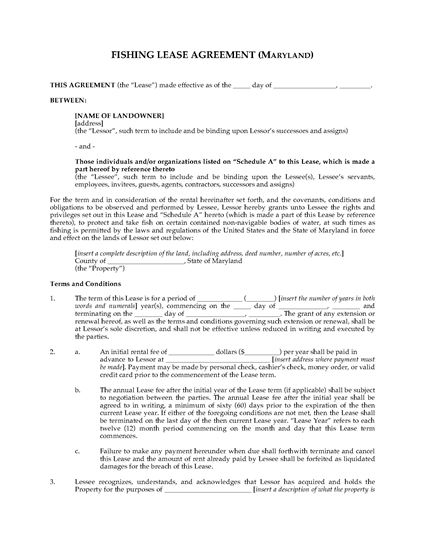 Picture of Maryland Fishing Lease Agreement