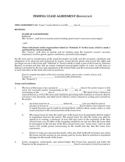 Picture of Kentucky Fishing Lease Agreement