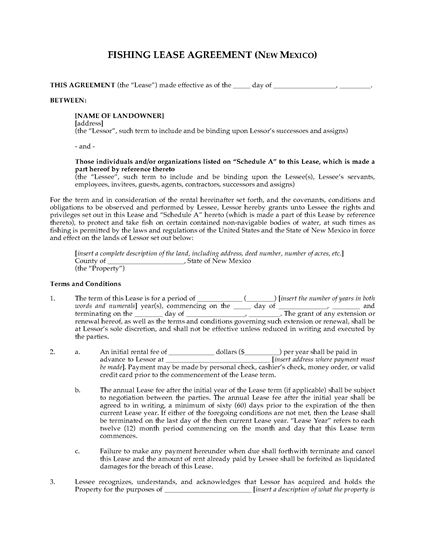 Picture of New Mexico Fishing Lease Agreement