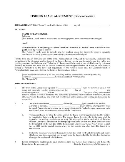 Picture of Pennsylvania Fishing Lease Agreement