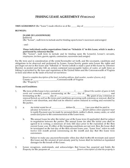 Picture of Virginia Fishing Lease Agreement