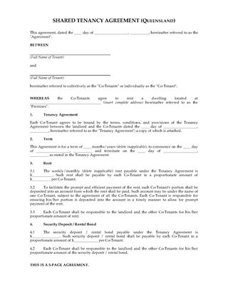 Picture of Queensland Shared Tenancy Agreement
