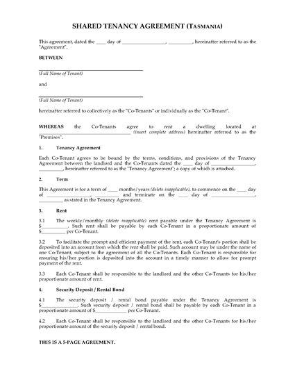 Picture of Tasmania Shared Tenancy Agreement