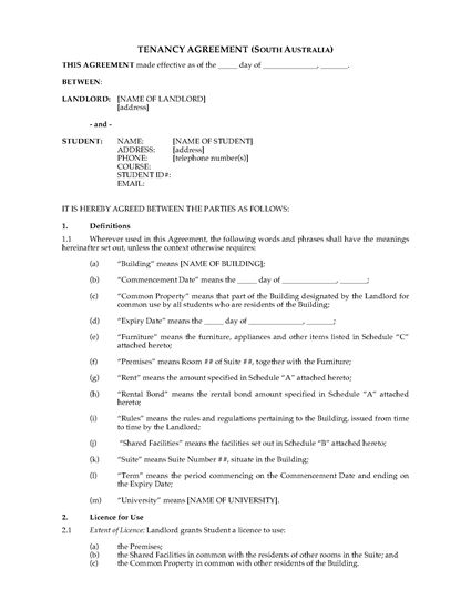 Picture of South Australia Dormitory Housing Tenancy Agreement