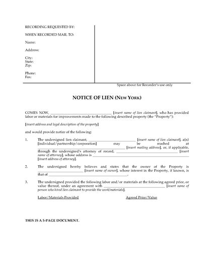 Picture of New York Notice of Lien