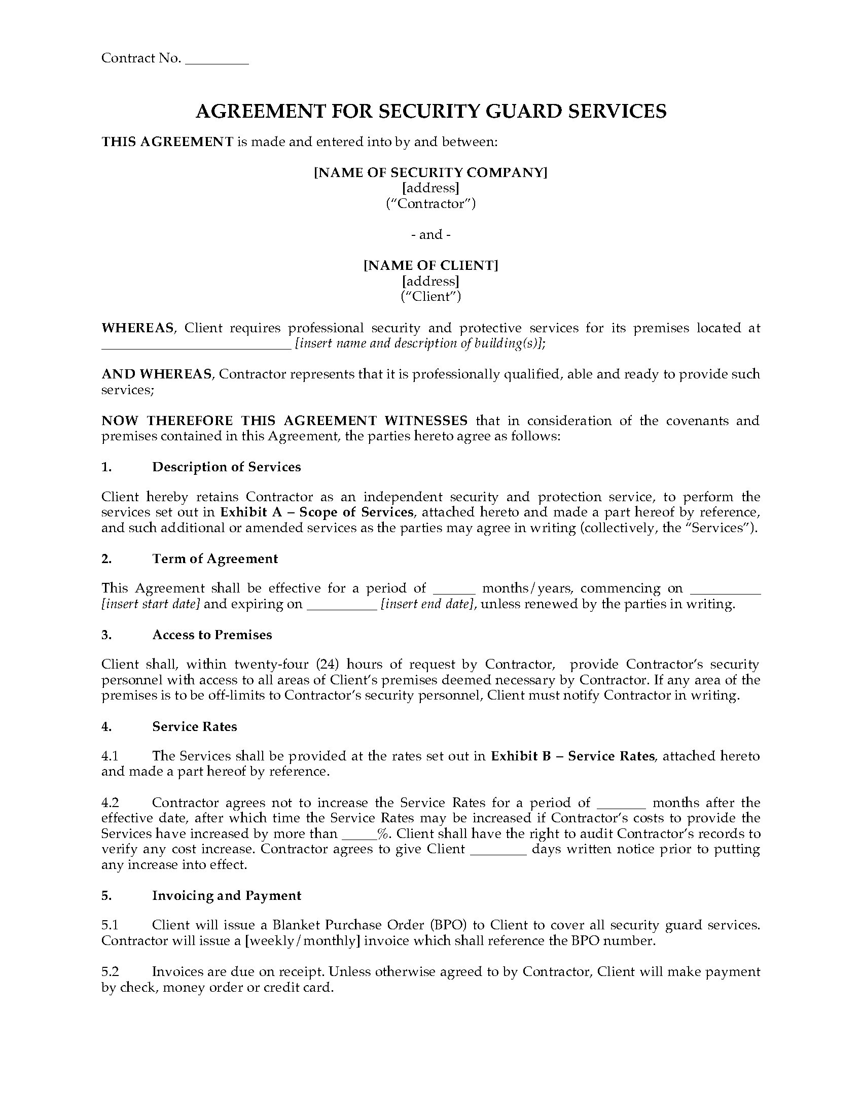 Security Guard Contract Agreement Template