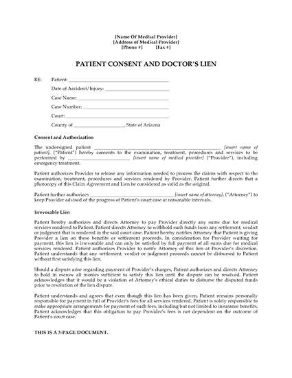 Picture of Arizona Medical Lien Agreement