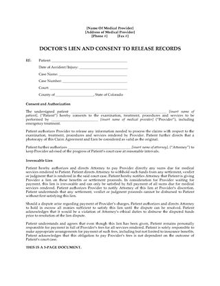 Picture of Colorado Doctor's Lien and Patient Consent