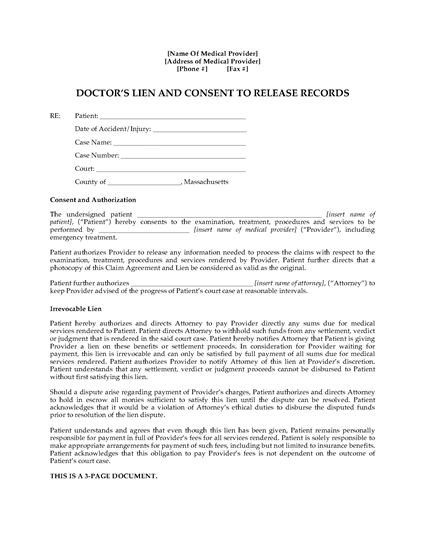 Picture of Massachusetts Doctor's Lien and Patient Consent