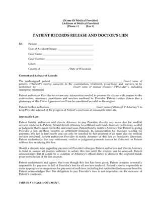Picture of Wisconsin Doctor's Lien and Patient Release