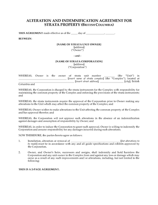 Picture of British Columbia Strata Alteration Agreement