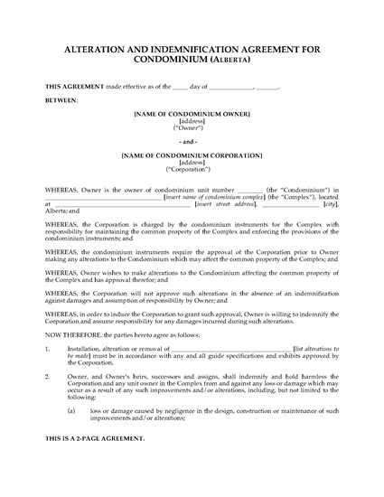 Picture of Alberta Agreement for Condominium Alterations