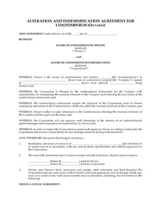 Picture of Ontario Condominium Alteration Agreement