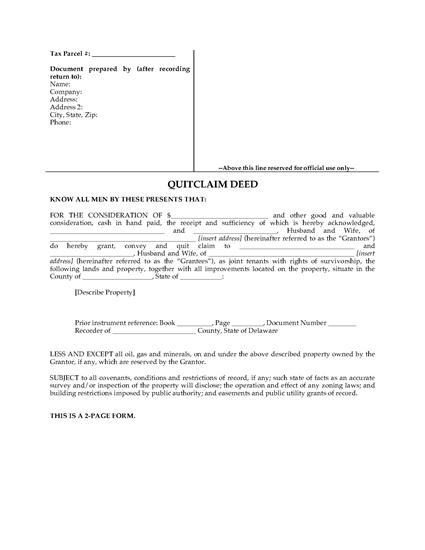 Picture of Delaware Quitclaim Deed for Joint Ownership