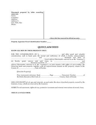 Picture of Florida Quitclaim Deed for Joint Ownership