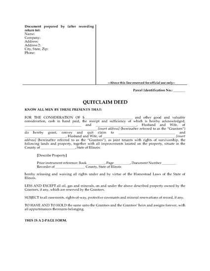 Picture of Illinois Quitclaim Deed for Joint Ownership