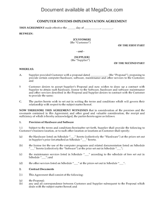 Picture of Computer System Implementation Agreement | Canada