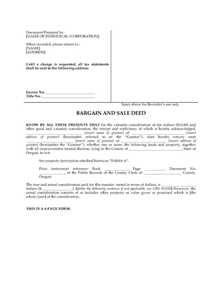 Picture of Oregon Bargain and Sale Deed
