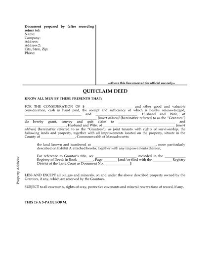 Picture of Massachusetts Quitclaim Deed for Joint Ownership