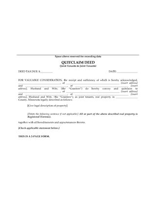 Picture of Minnesota Quitclaim Deed for Joint Ownership