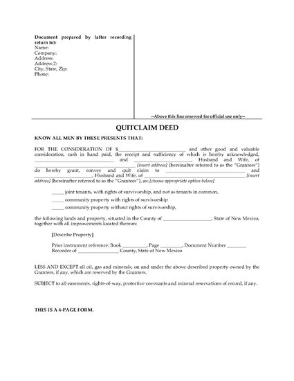Picture of New Mexico Quitclaim Deed for Joint Ownership