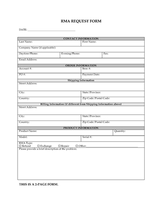 Picture of Return Material Authorization Form for Semiconductors