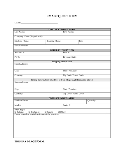 Picture of Return Material Authorization Form for Semiconductors