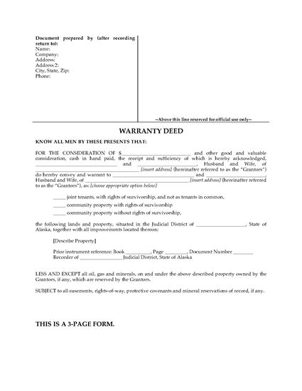 Picture of Alaska Warranty Deed for Joint Ownership