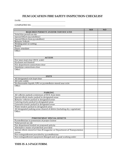Picture of Film Location Fire Safety Inspection Checklist