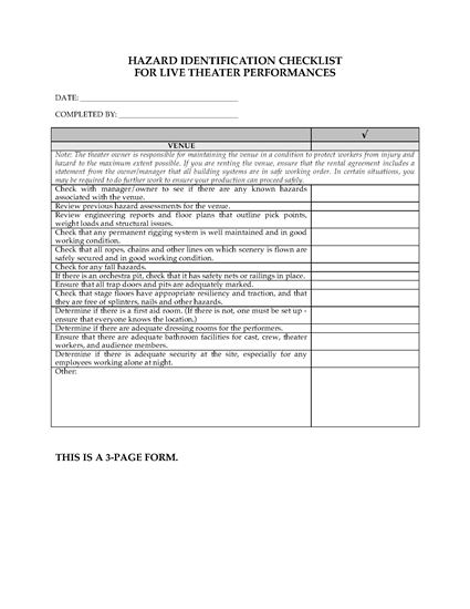 Picture of Hazard Identification Checklist for Stage Performances