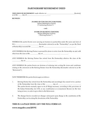 Picture of India Partnership Retirement Deed