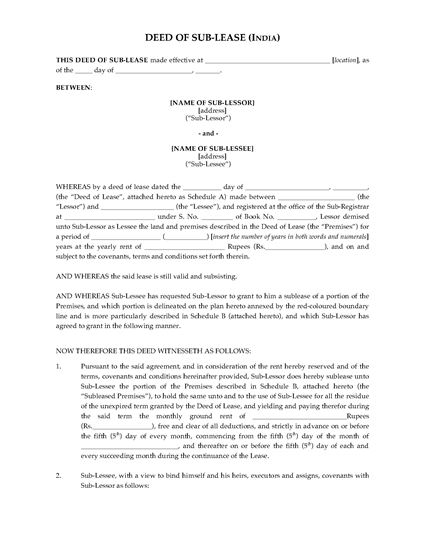 Picture of India Deed of Sublease