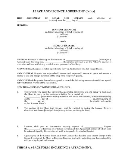 Picture of India Leave and Licence Agreement for Business Premises