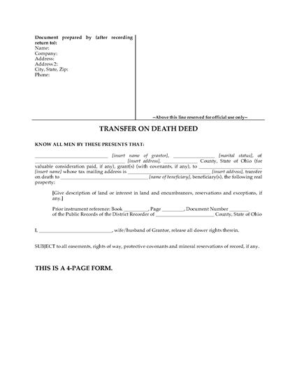 Picture of Ohio Transfer on Death Designation Affidavit