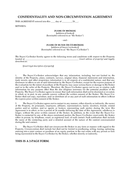 Picture of Confidentiality and Noncircumvention Agreement for Real Estate Purchase | USA