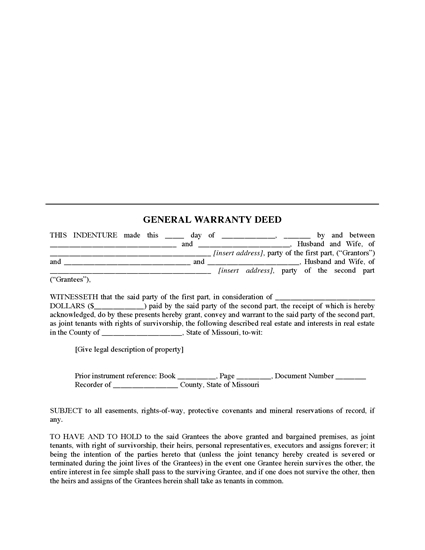 Picture of Missouri Warranty Deed for Joint Ownership