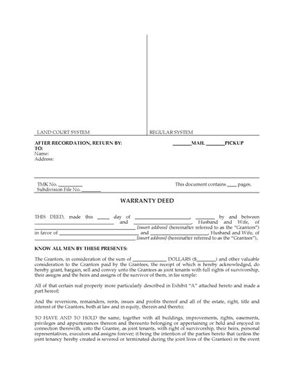 Picture of Hawaii Warranty Deed for Joint Ownership