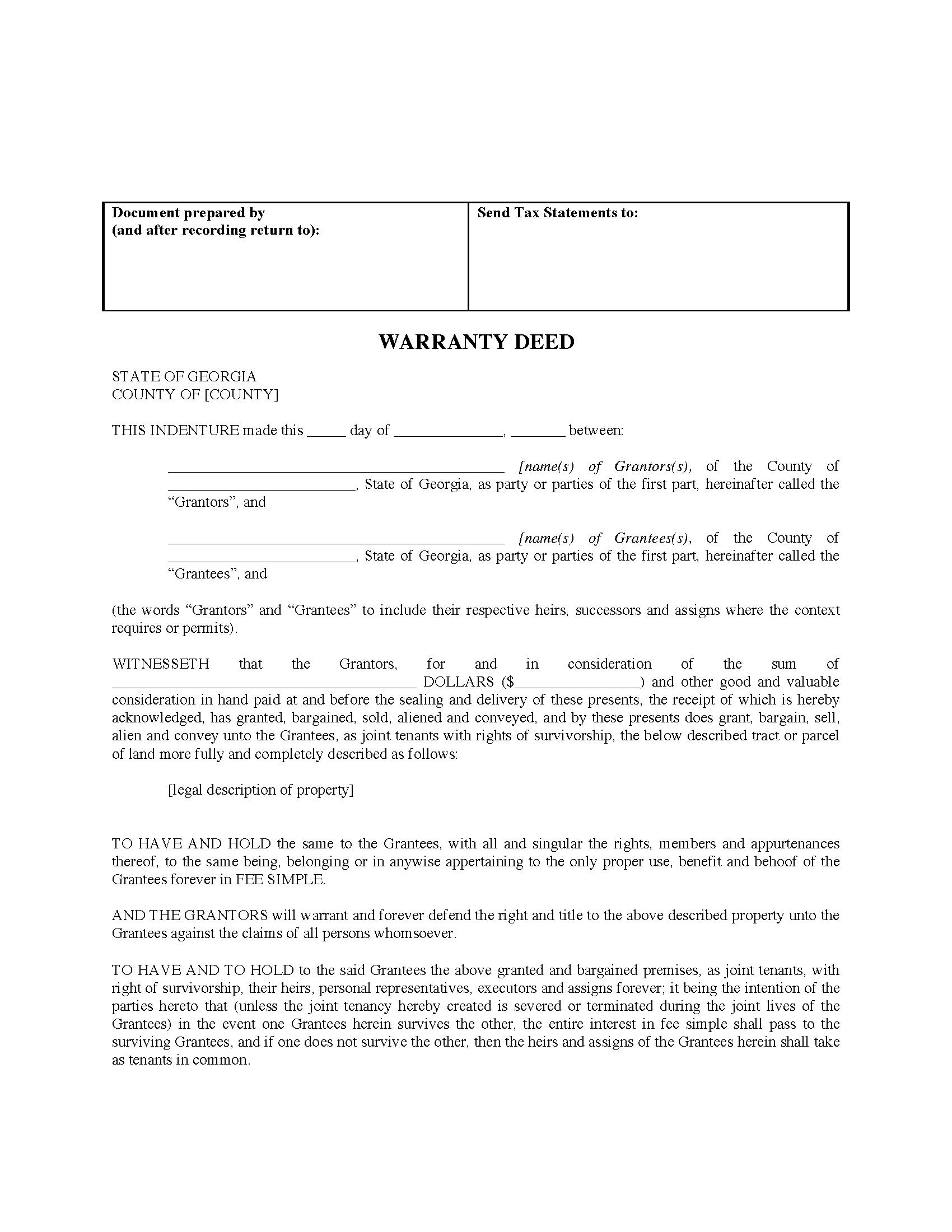 Georgia Warranty Deed For Joint Ownership Legal Forms And Business Templates Megadox Com