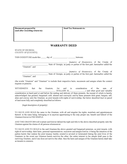 Picture of Georgia Warranty Deed for Joint Ownership
