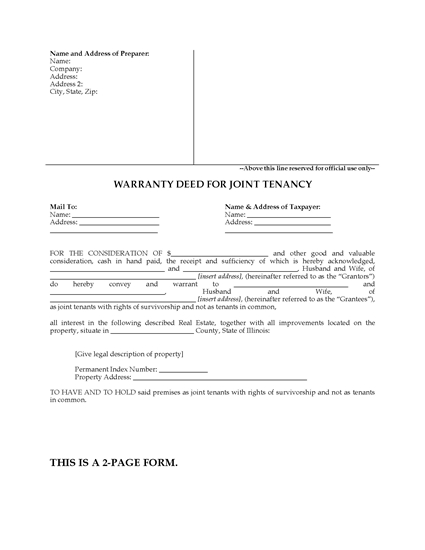 Picture of Illinois Warranty Deed for Joint Tenancy