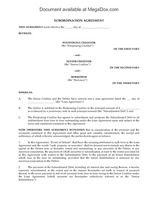 Picture of Subordination Agreement (long form)