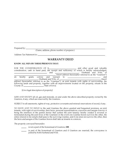 Picture of Iowa Warranty Deed for Joint Ownership