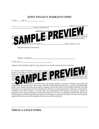 Picture of Kansas Joint Tenancy Warranty Deed