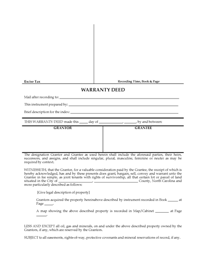 Picture of North Carolina Warranty Deed for Joint Ownership