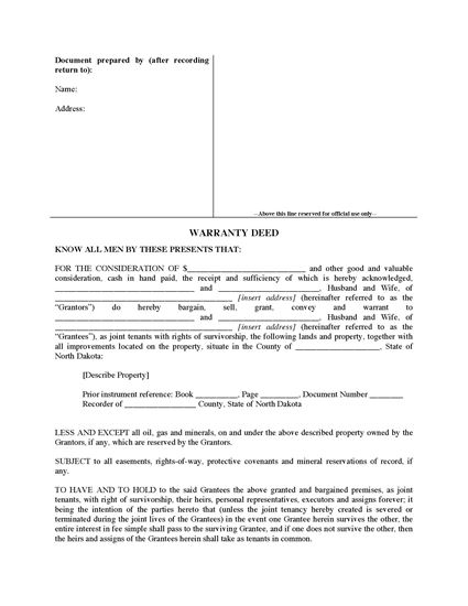 Picture of North Dakota Warranty Deed for Joint Ownership
